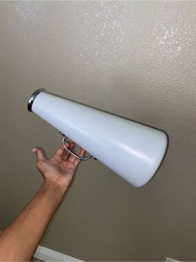 White Plastic Megaphone with Metal Handle Cheer Cheerleading Coach Sports
